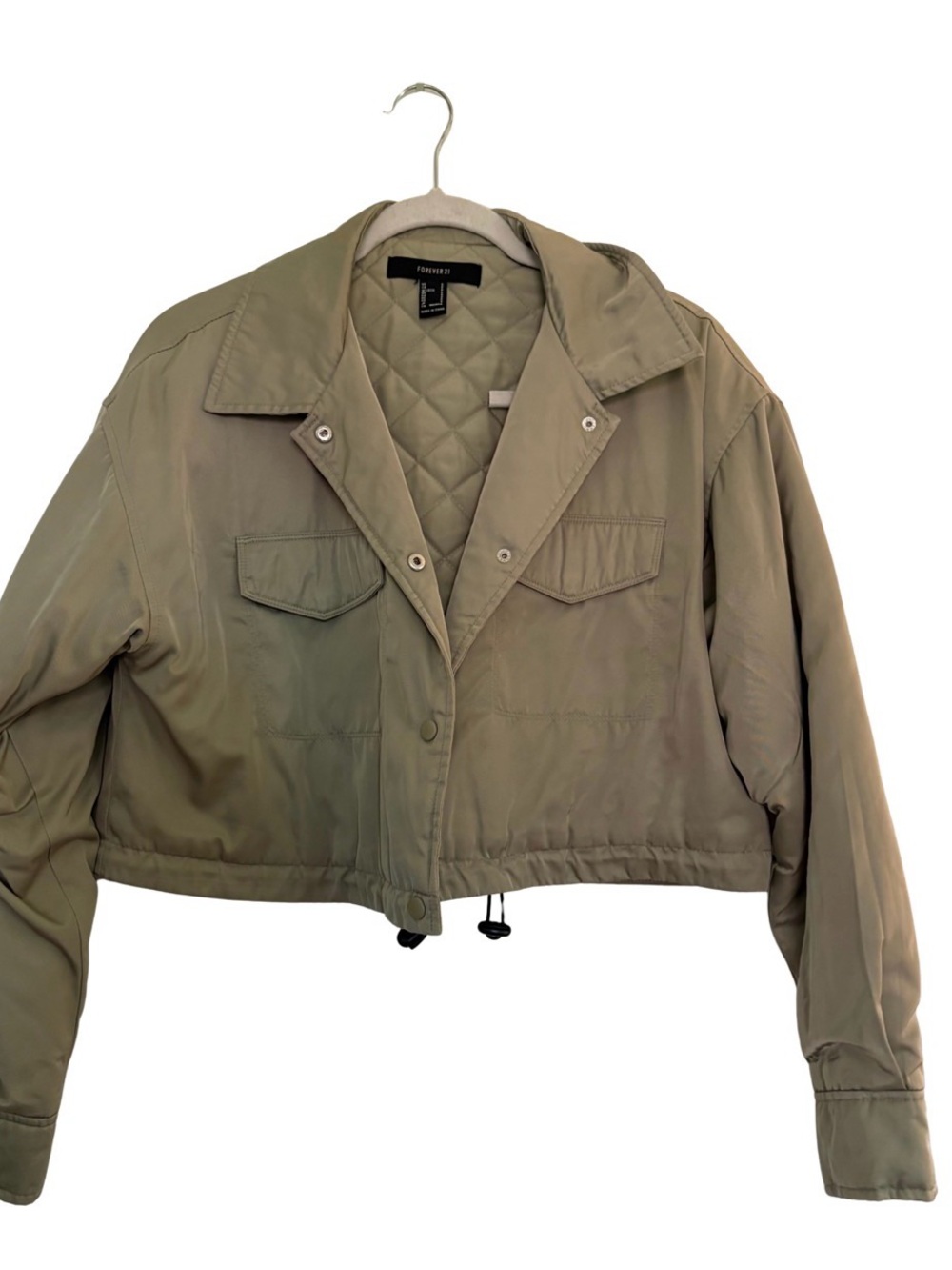 Forever 21 Cropped Olive Utility Jacket with Quilted Lining